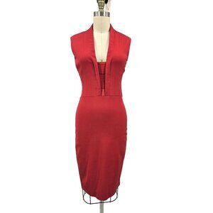 Hotel Particulier Red Sleeveless Dress Womens S Lamb Leather Detail Bodycon